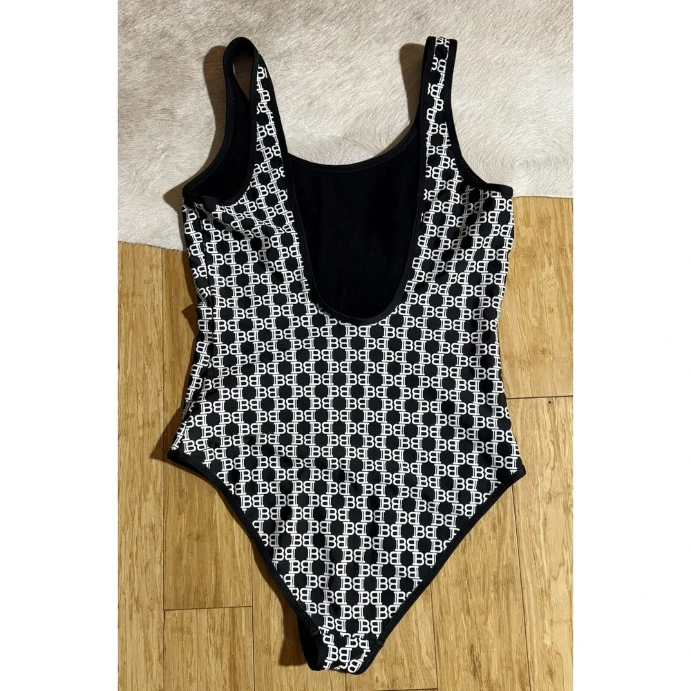 Balmain‎ Paris Monogram Logo Black One Piece Swimsuit Woman's Size 42 $600 Value